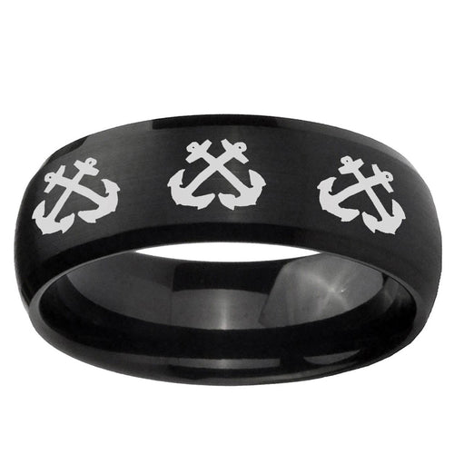 10mm Multiple Anchor Dome Brush Black Tungsten Ring
