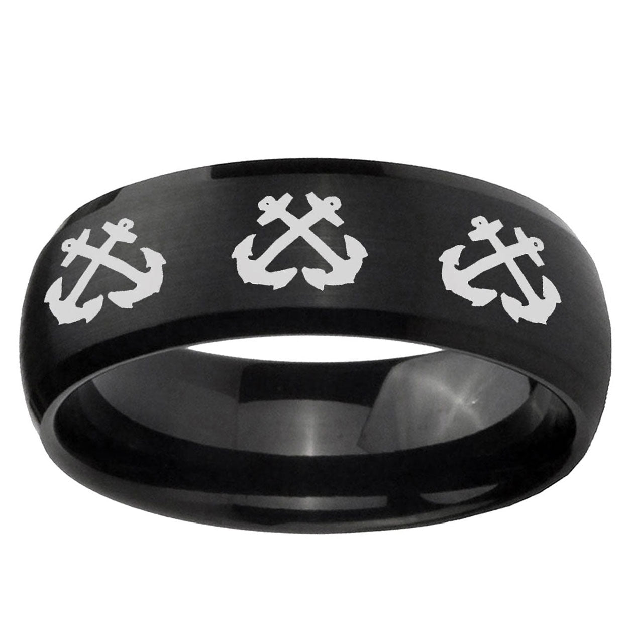 5MMMultiple Anchor Dome Brush Black Tungsten Mens Wedding Band