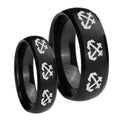 Multiple Anchor Dome Brush Black Tungsten Couple Wedding Rings