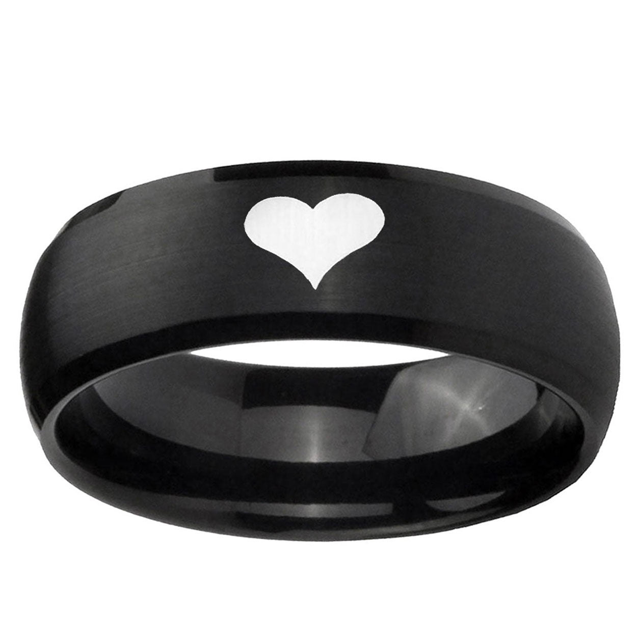 10mm Heart Dome Brush Black Tungsten Ring