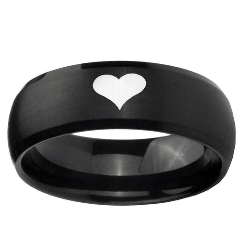 10mm Heart Dome Brush Black Tungsten Ring