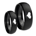 Heart Dome Brush Black Tungsten Wedding Ring Sets