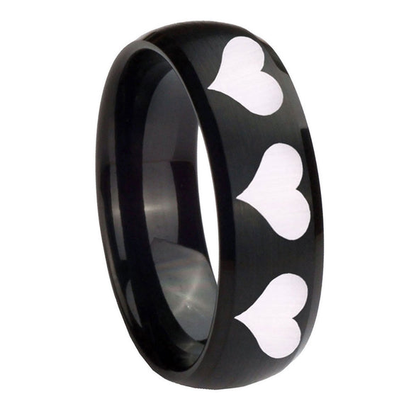 10mm-Multiple-Heart-Dome-Brush-Black-Tungsten-Carbide-Mens-Wedding-Band