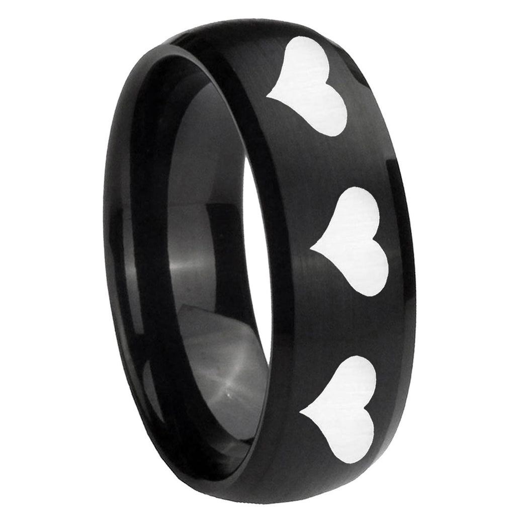 10mm Multiple Heart Dome Brush Black Tungsten Carbide Mens Wedding Band