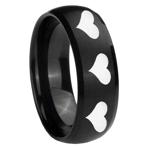 10mm Multiple Heart Dome Brush Black Tungsten Carbide Mens Wedding Band