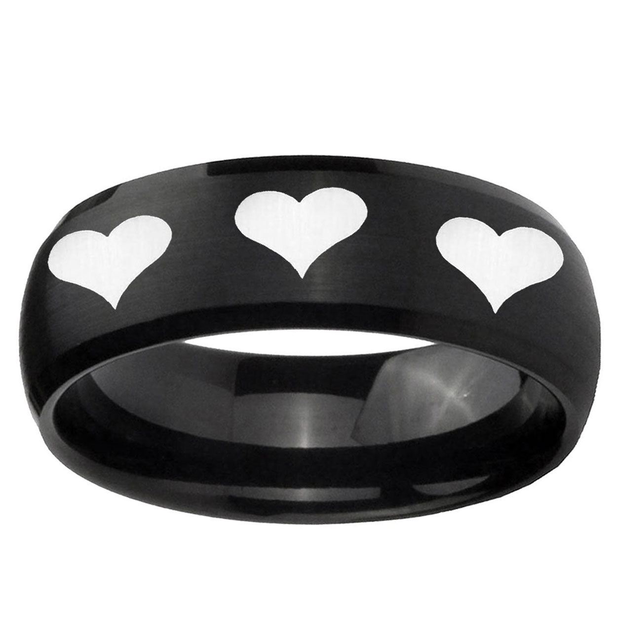 10mm Multiple Heart Dome Brush Black Tungsten Ring