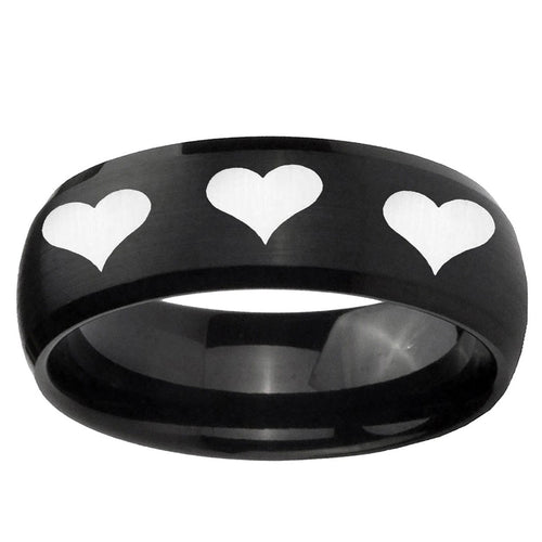 10mm Multiple Heart Dome Brush Black Tungsten Ring