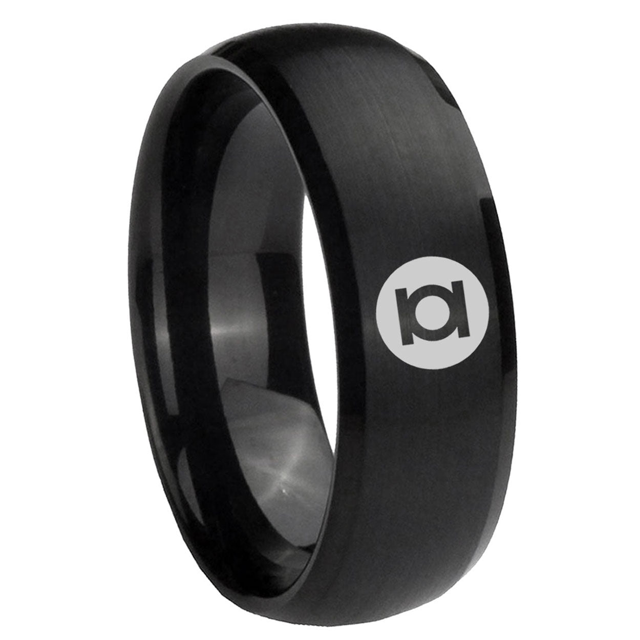 8MM Green Lantern Dome Matte Black Tungsten Men Ring