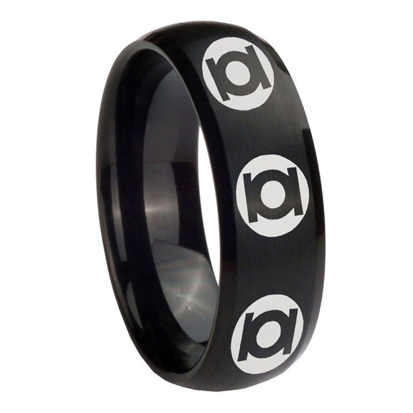 8mm Multiple Green Lantern Dome Matte Black Silver Wedding Bands For Him