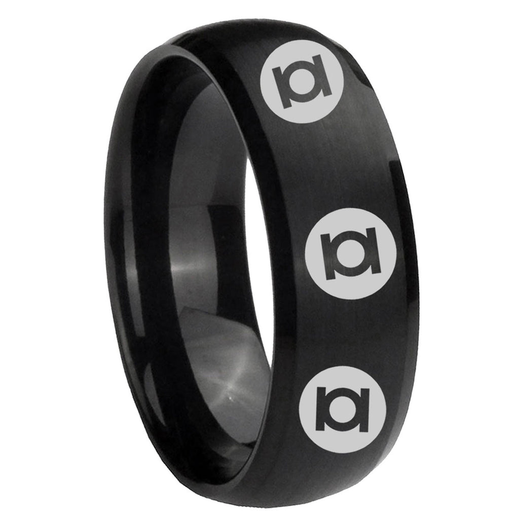 8MM Multiple Green Lantern Dome Matte Black Silver Ring For Him