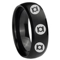 8MM Multiple Green Lantern Dome Matte Black Silver Ring For Him