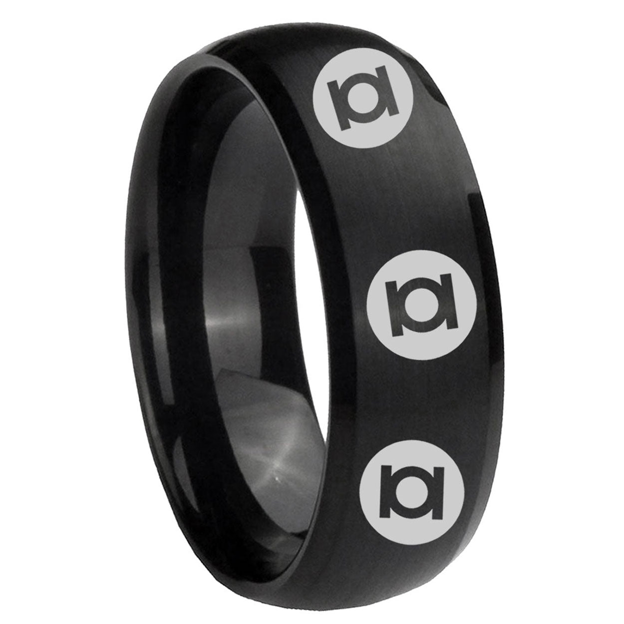 8MM Multiple Green Lantern Dome Matte Black Silver Ring For Him