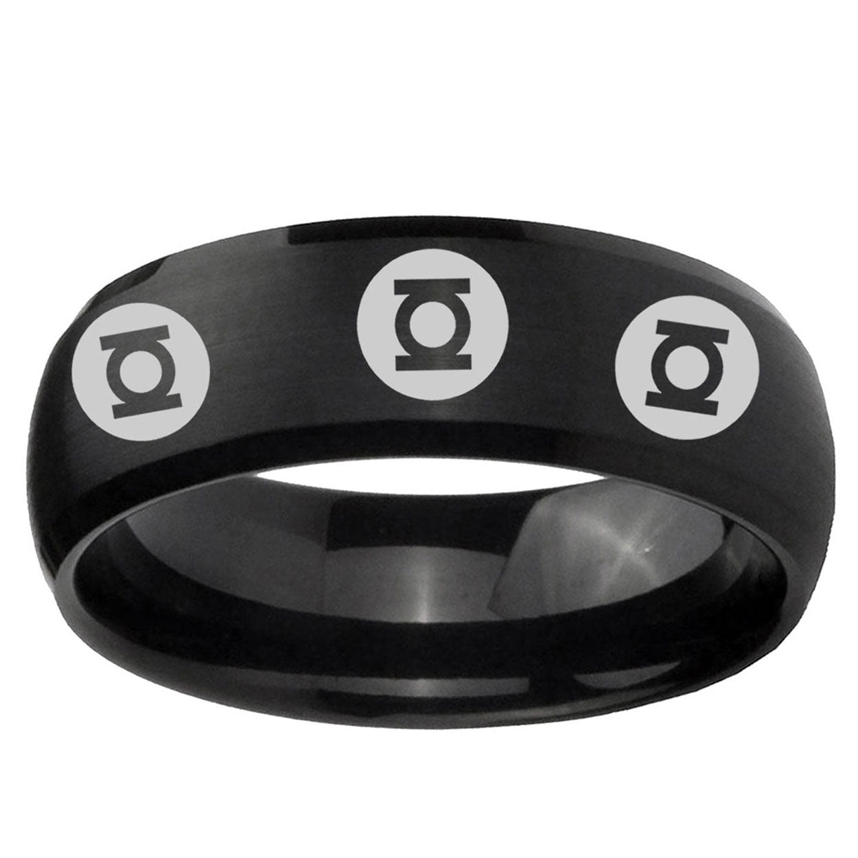 5MMMultiple Green Lantern Dome Matte Black Silver Ring For Him