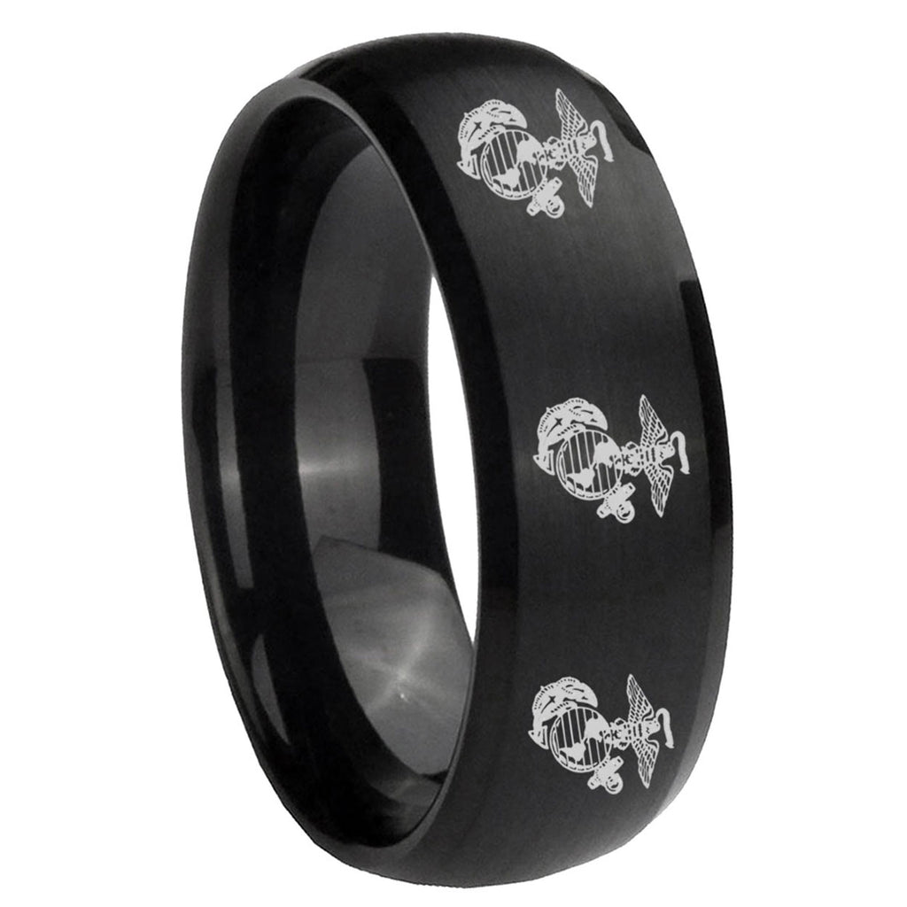 10mm Multiple Marine Dome Brush Black Tungsten Carbide Anniversary Ring