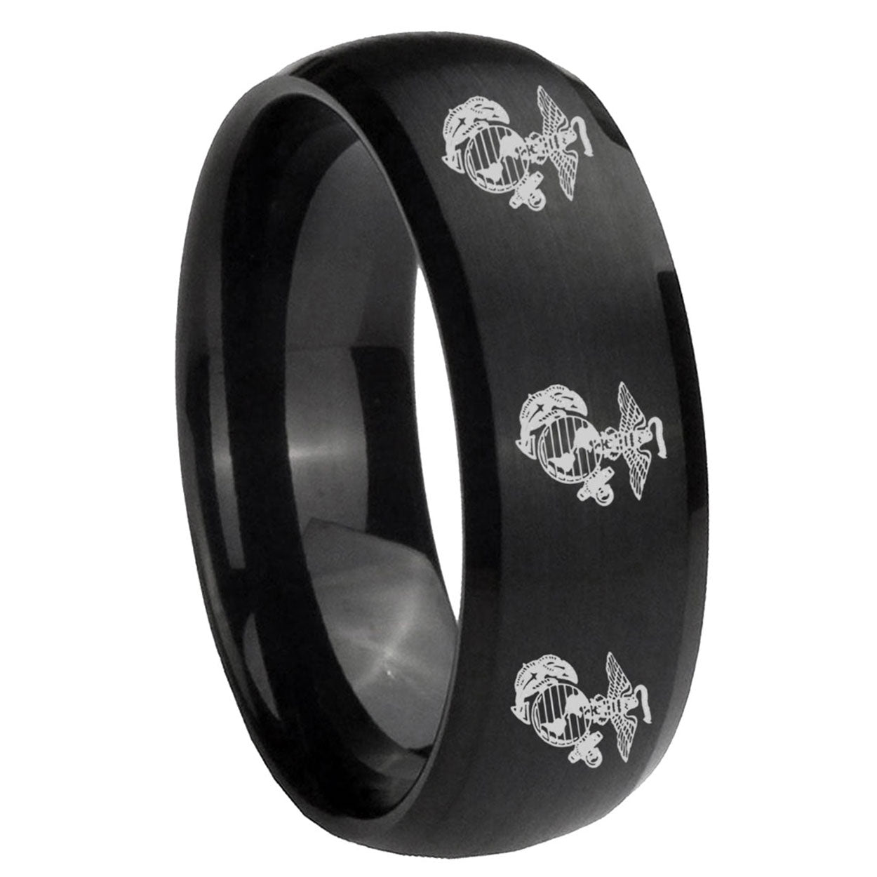 8MM Multiple Marine Dome Brush Black Tungsten Promise Ring