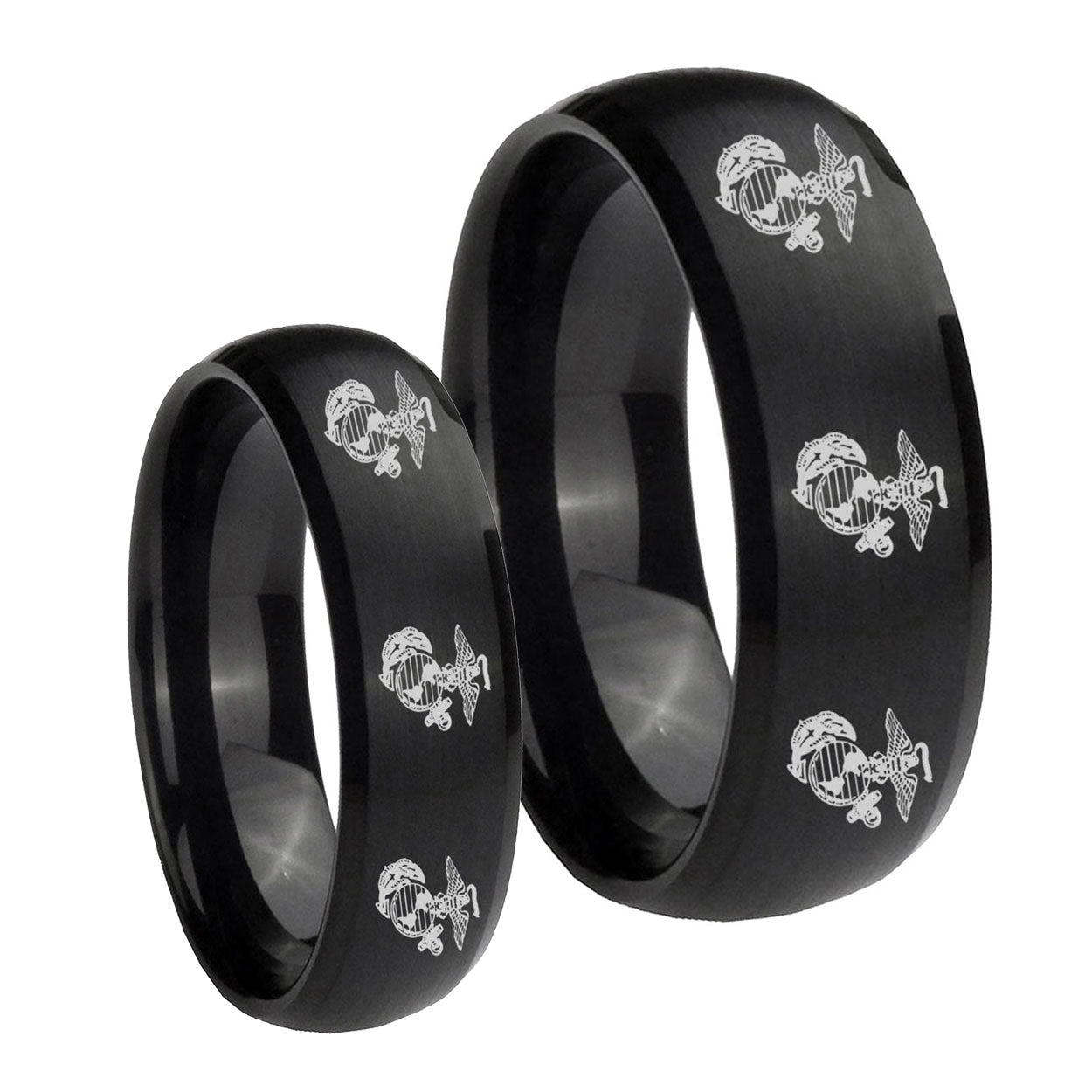 Multiple Marine Dome Brush Black Tungsten His And Hers Ring