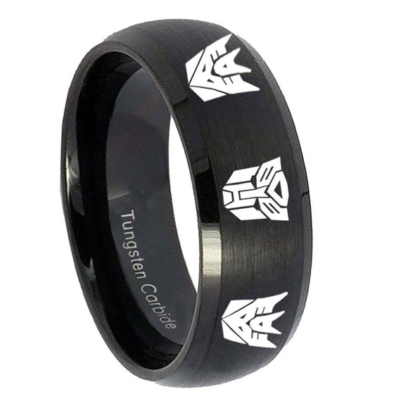 10mm-Transformers-Autobot-Decepticon-Dome-Brush-Black-Tungsten-Carbide-Mens-Bands-Ring