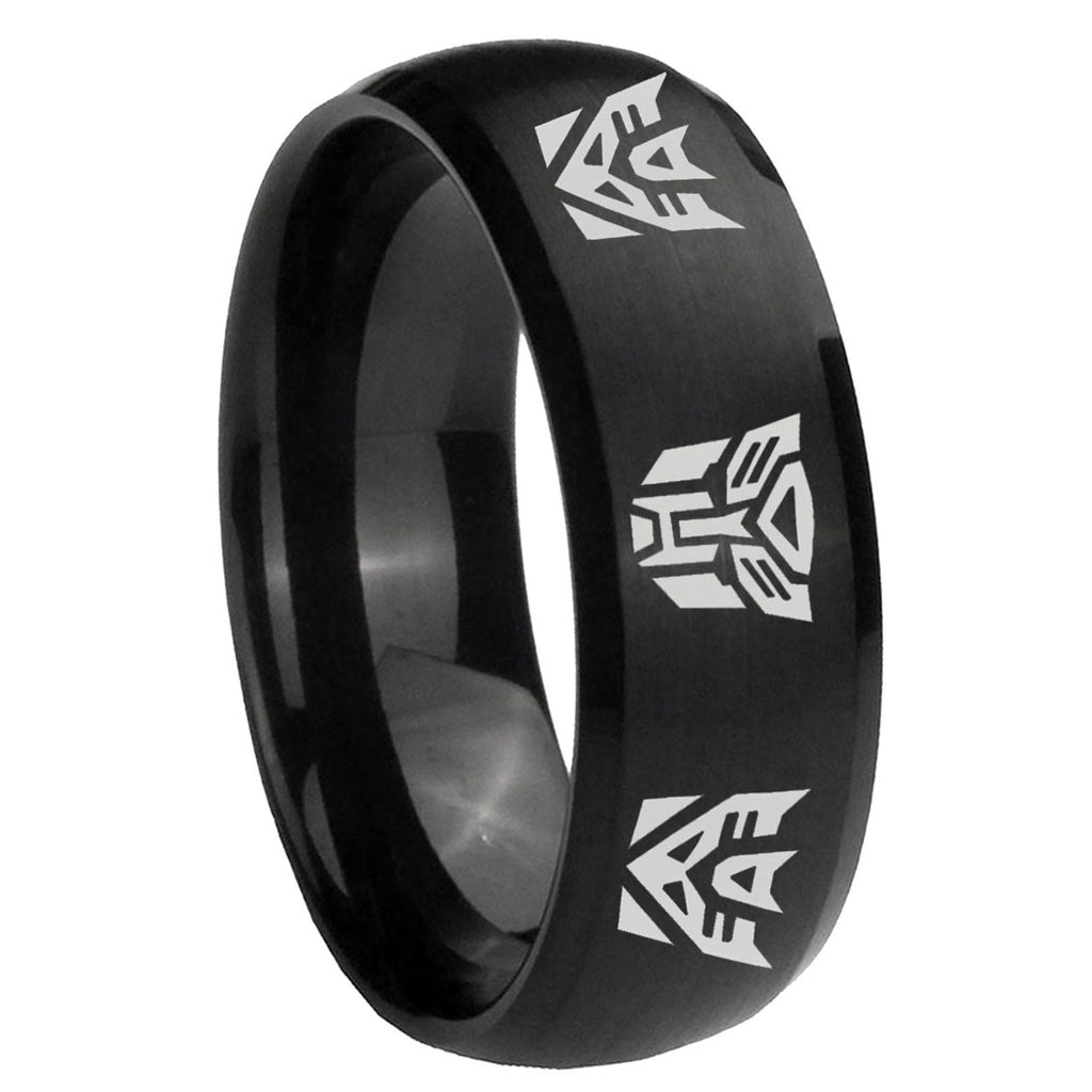 10mm Transformers Autobot Decepticon Dome Brush Black Tungsten Carbide Mens Bands Ring