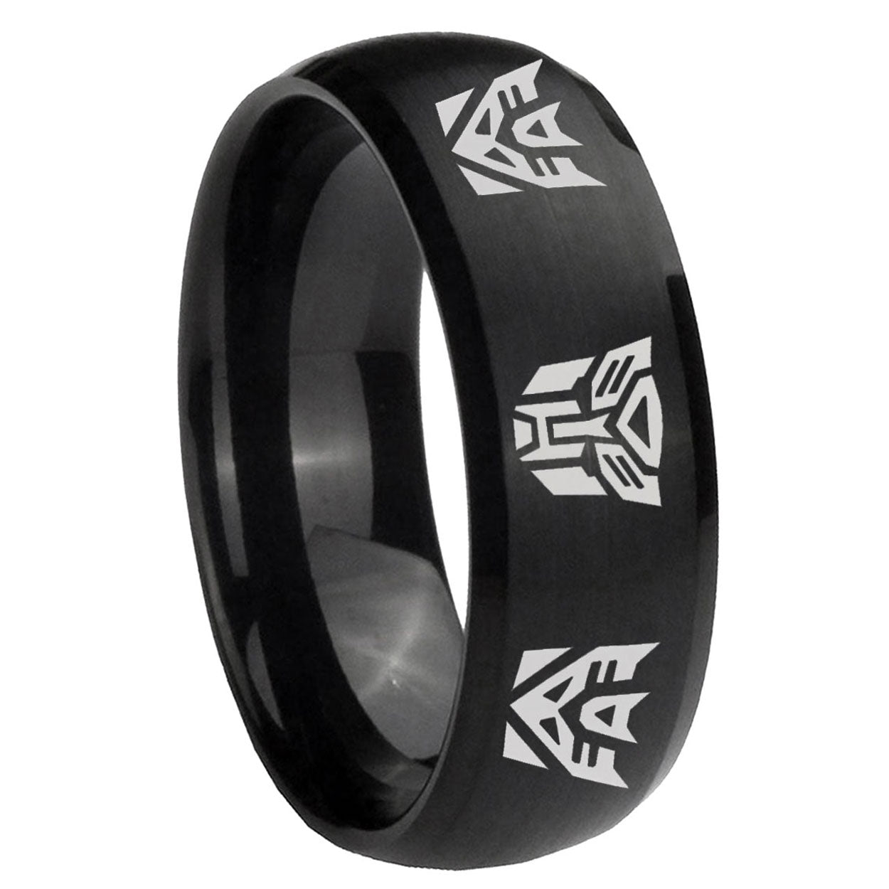 8MM Transformers Autobot Decepticon Dome Brush Black Tungsten Ring 