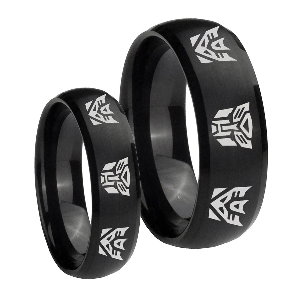 Transformers Autobot Decepticon Dome Brush Black Tungsten Bridal Set Rings