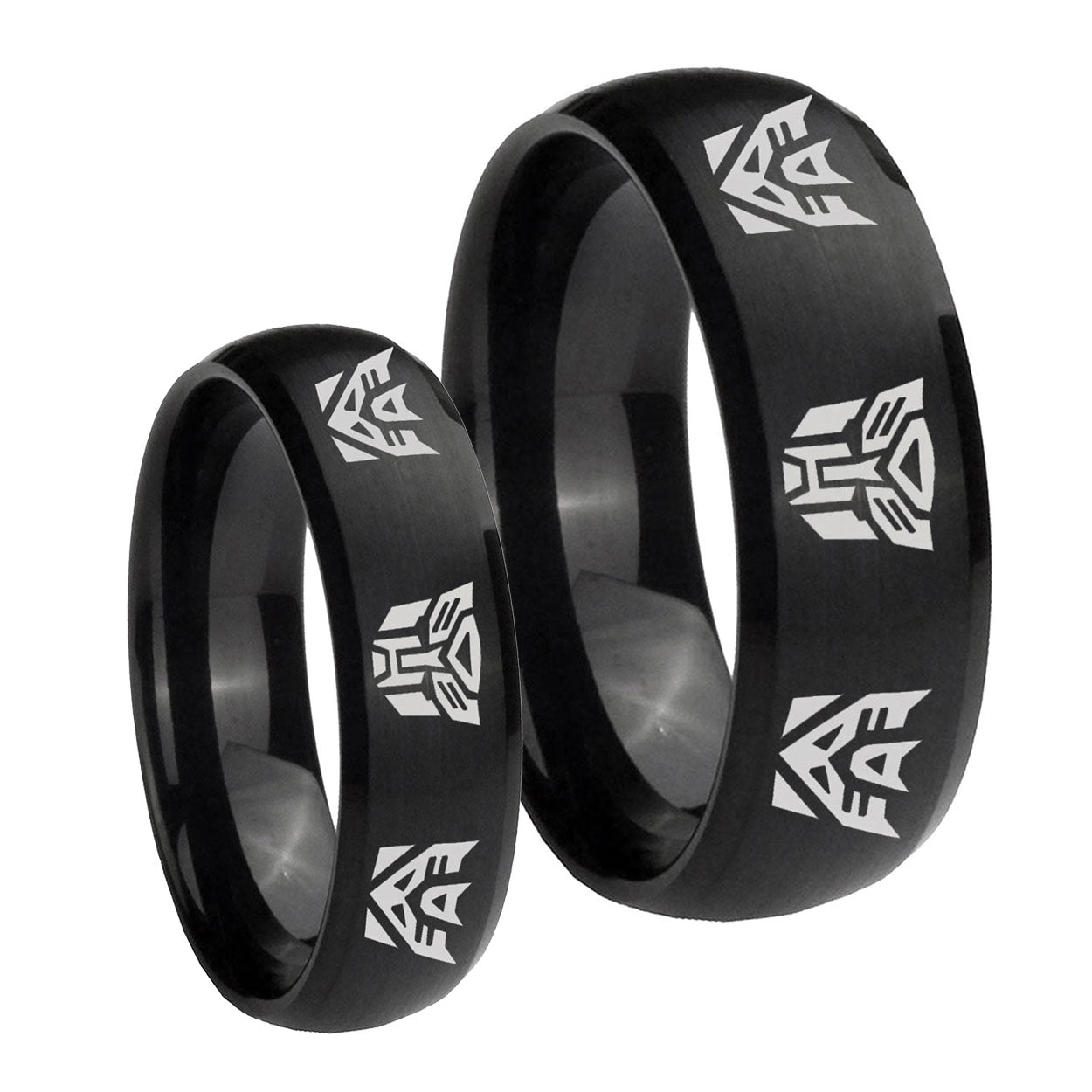 Transformers Autobot Decepticon Dome Brush Black Tungsten Bridal Set Rings