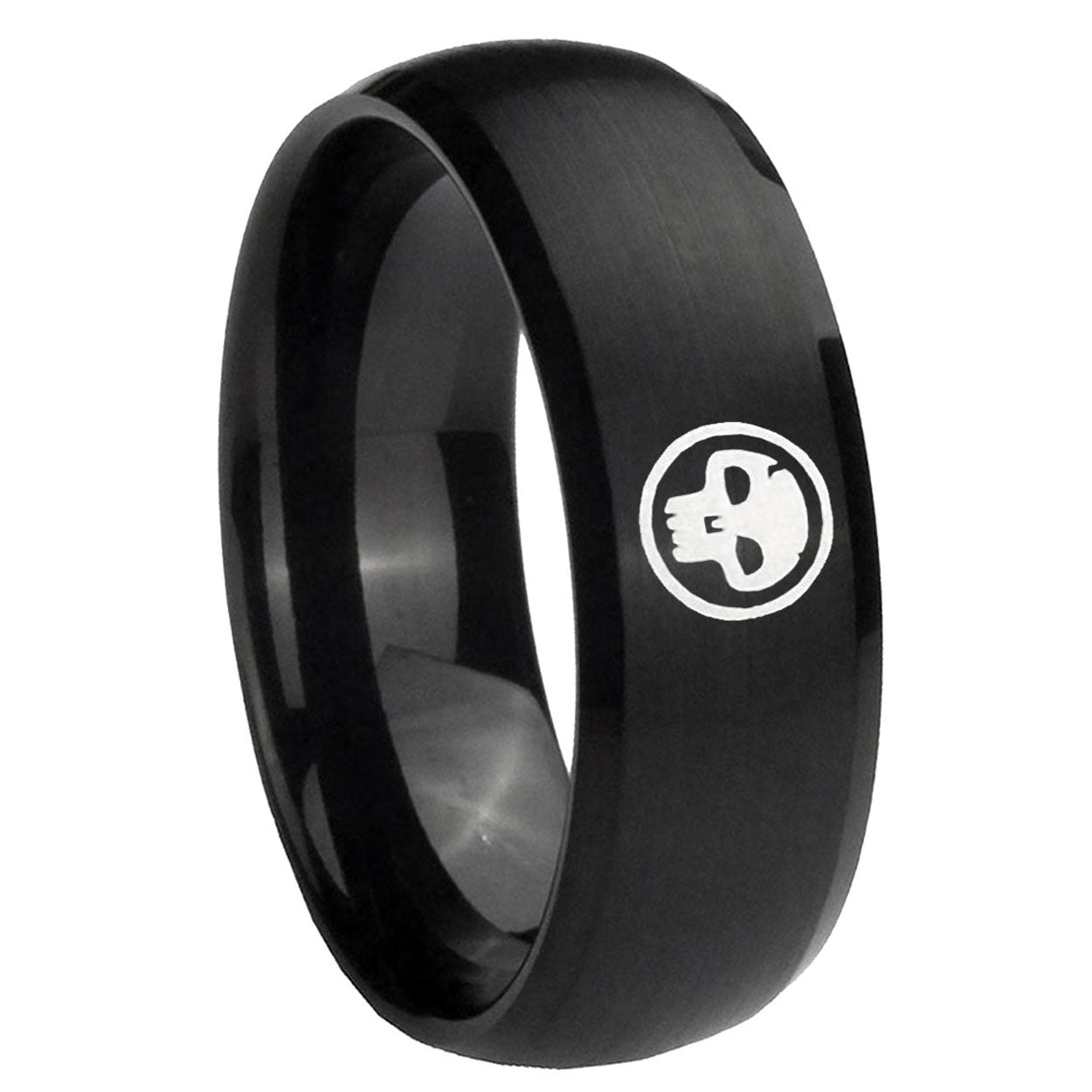 8MM Skull Dome Brush Black Tungsten Mens Engagement Band