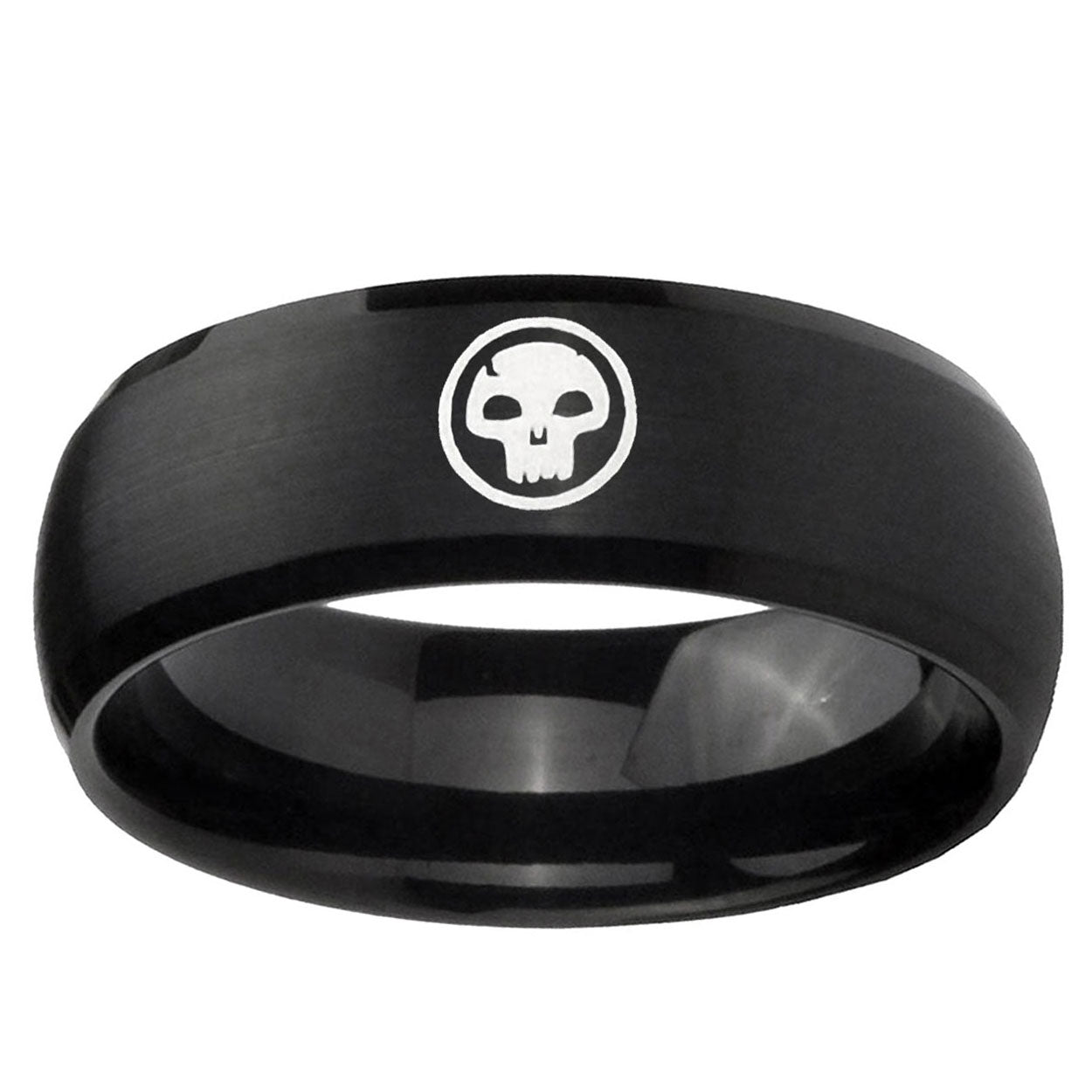 5MMSkull Dome Brush Black Tungsten Mens Engagement Band