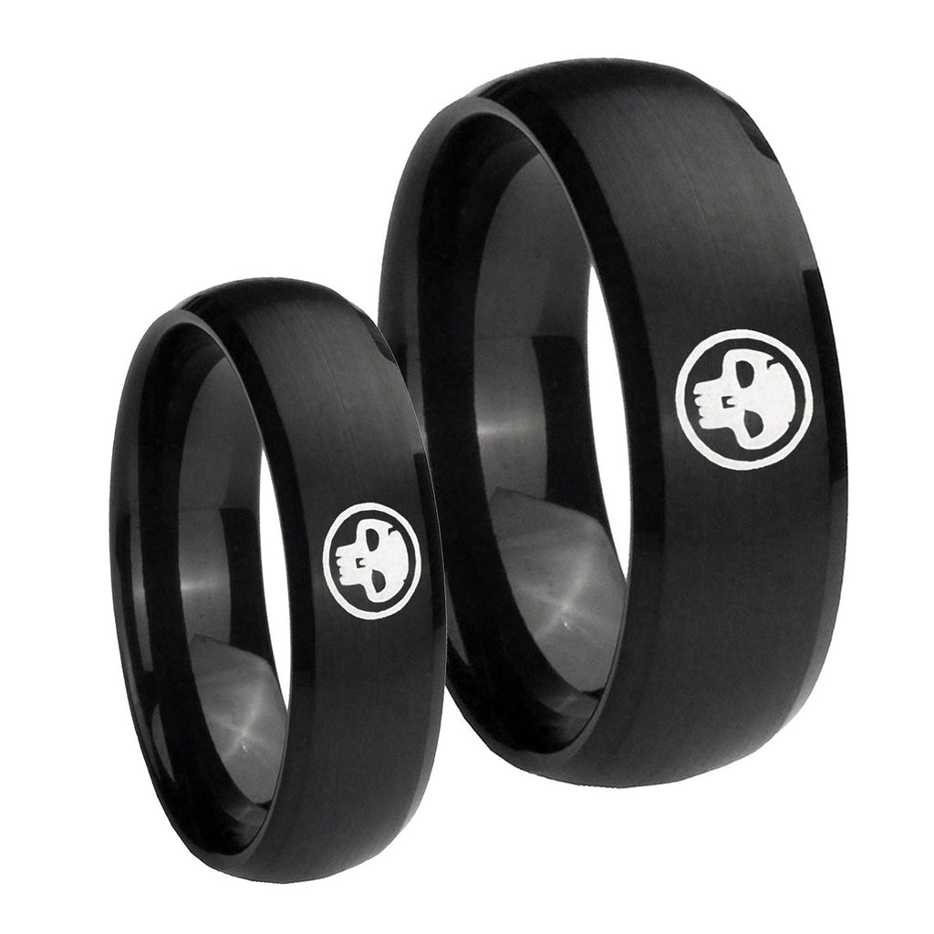 Skull Dome Brush Black Tungsten Couples Ring Set