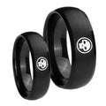 Skull Dome Brush Black Tungsten Couples Ring Set