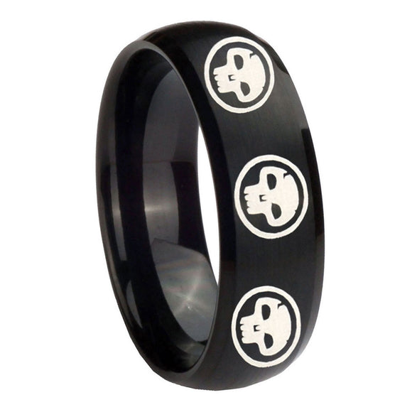 8mm-Multiple-Skull-Dome-Brush-Black-Tungsten-Carbide-Mens-Promise-Ring