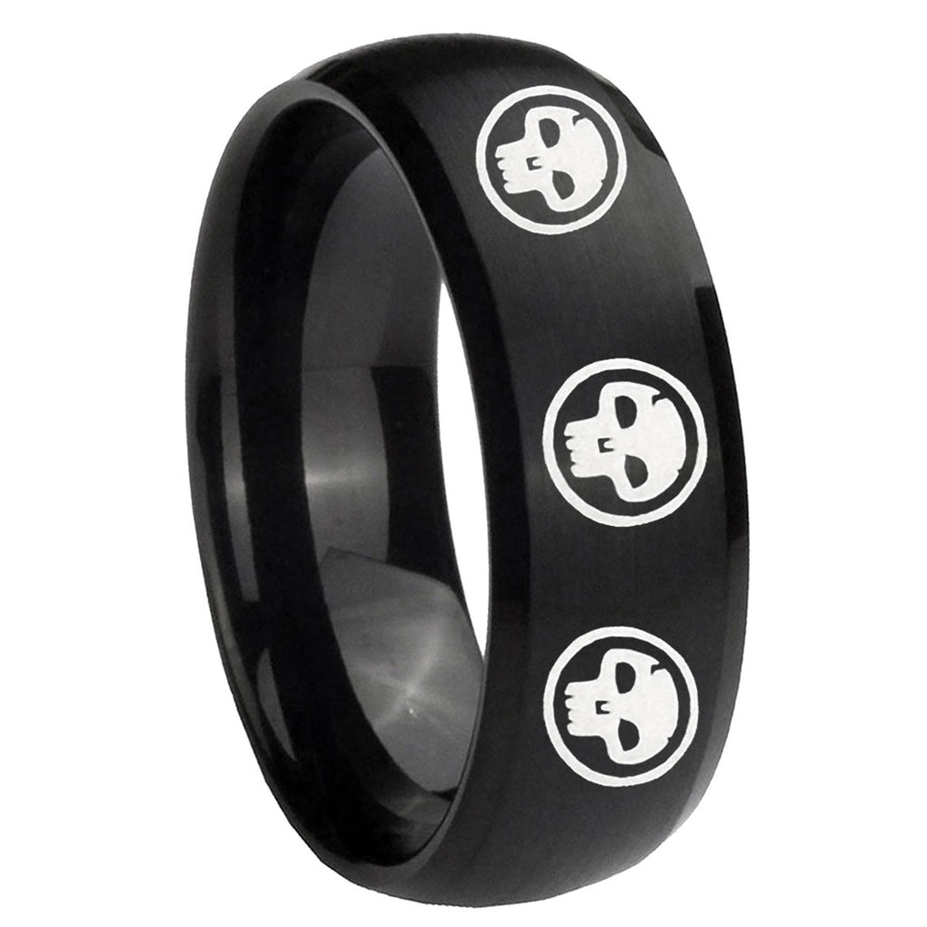 10mm Multiple Skull Dome Brush Black Tungsten Carbide Men's Wedding Band