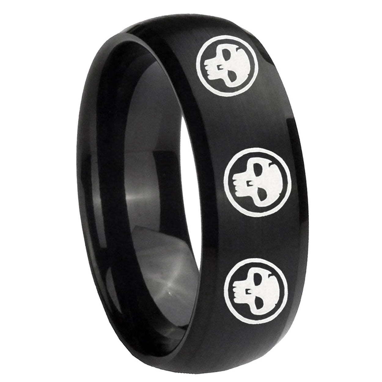 8MM Multiple Skull Dome Brush Black Tungsten Mens Promise Ring