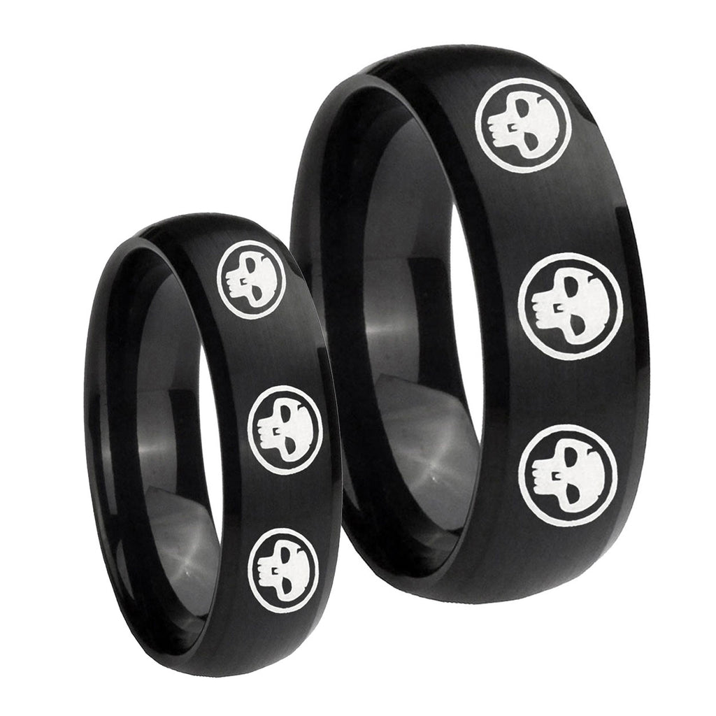 Multiple Skull Dome Brush Black Tungsten Wedding Set Ring