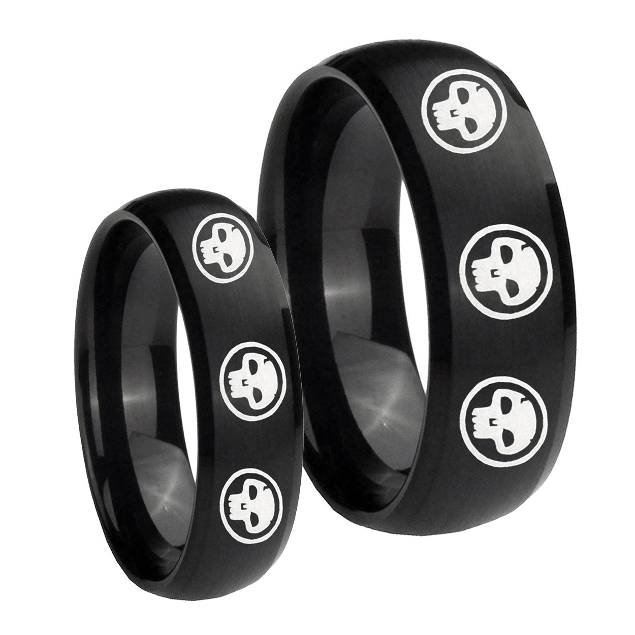 Multiple Skull Dome Brush Black Tungsten Wedding Set Ring