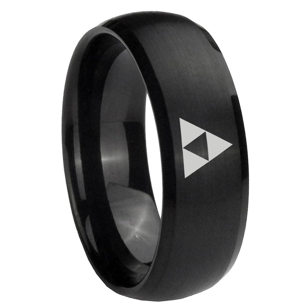 10mm Zelda Triforce Dome Brush Black Tungsten Carbide Mens Ring