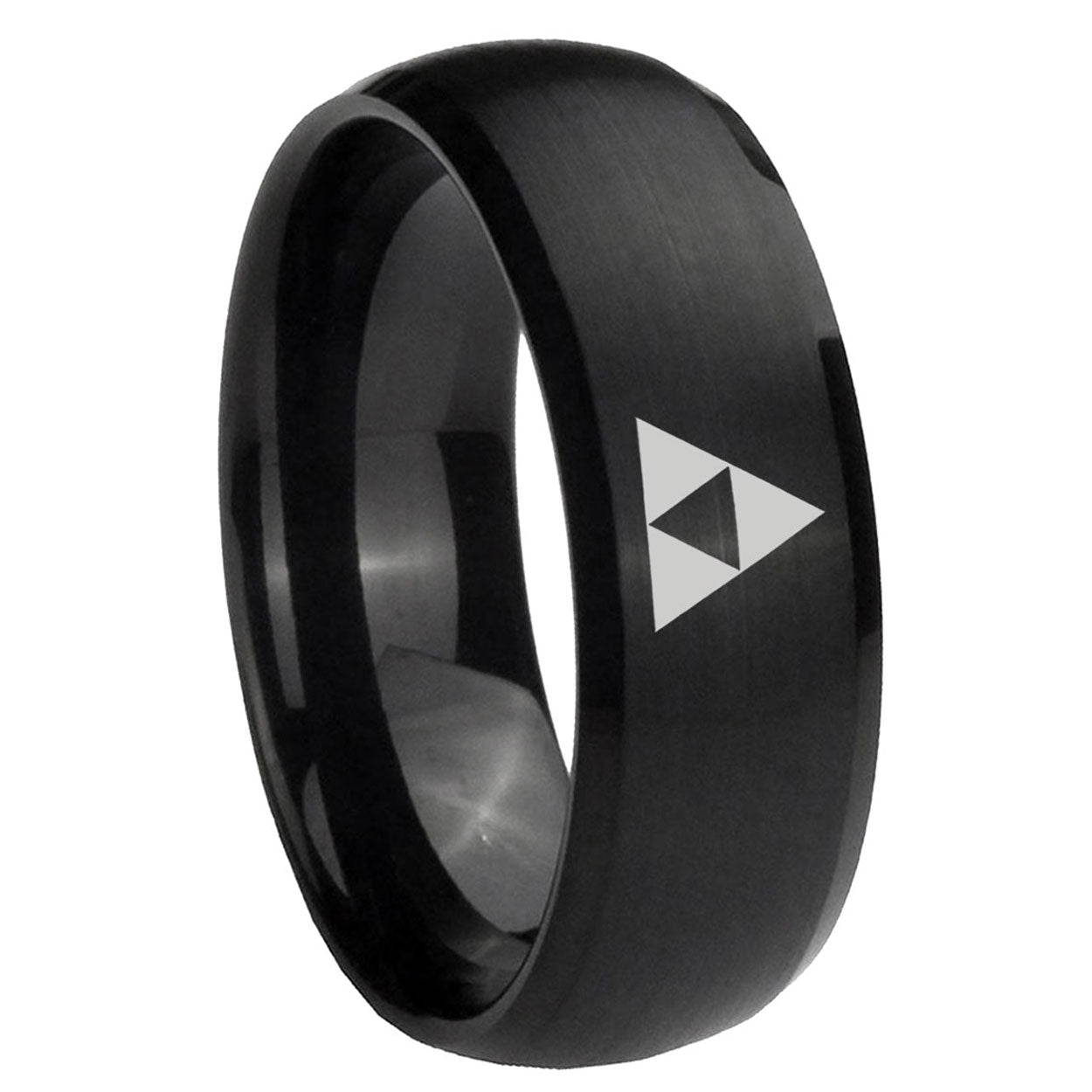 10mm Zelda Triforce Dome Brush Black Tungsten Carbide Mens Ring