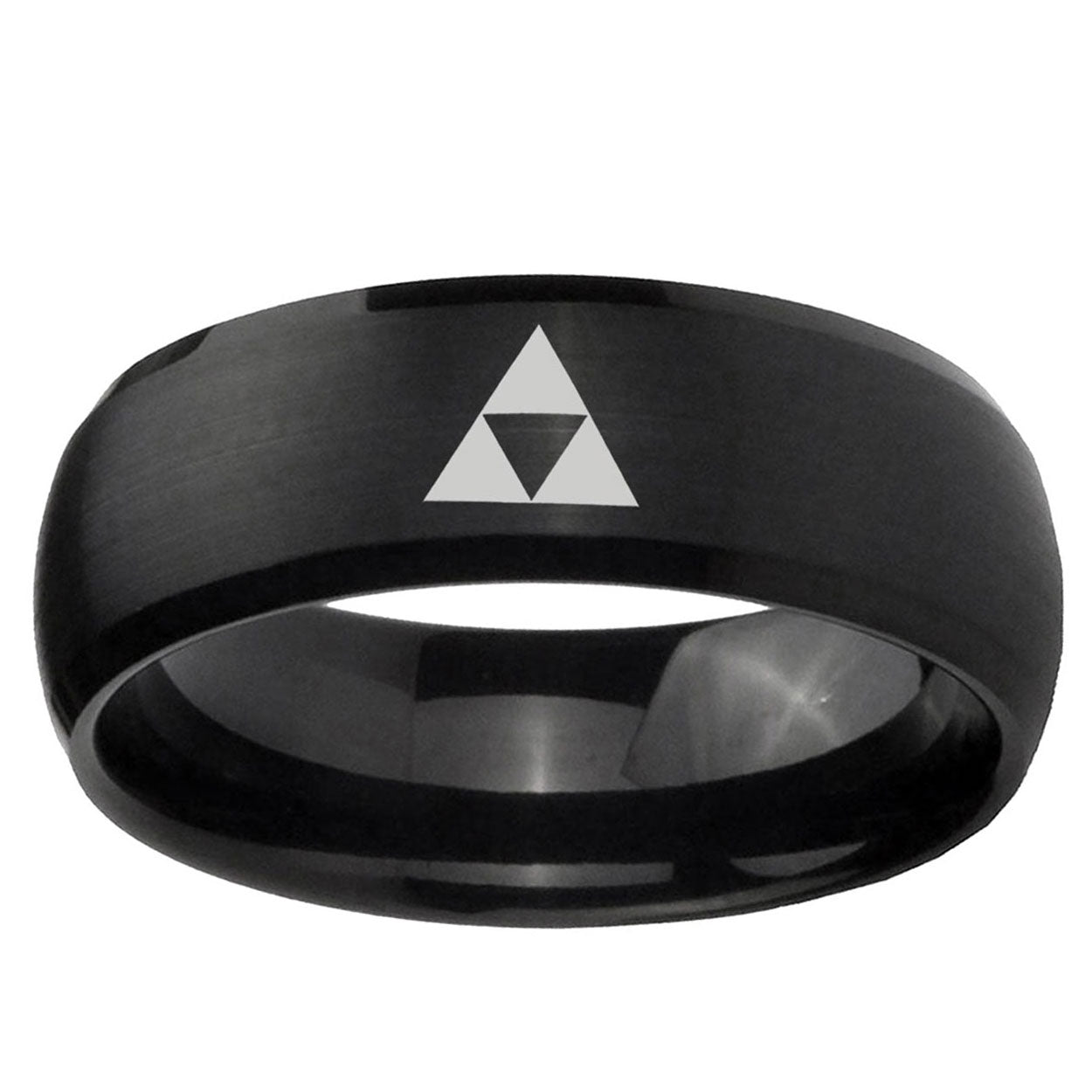 10mm Zelda Triforce Dome Brush Black Tungsten Carbide Mens Ring