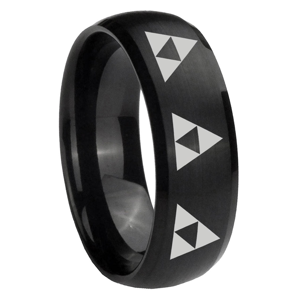 8MM Multiple Zelda Triforce Dome Brush Black Tungsten Ring