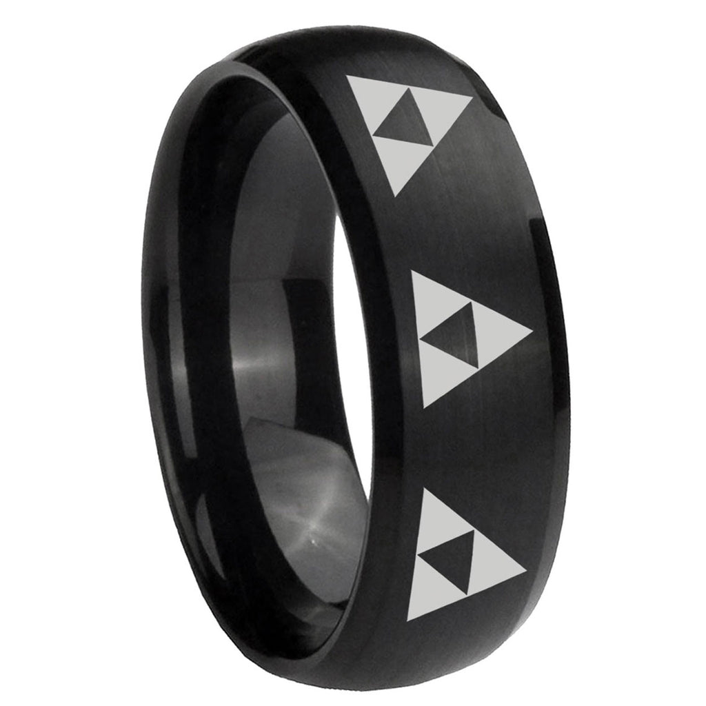 10mm Multiple Zelda Triforce Dome Brush Black Tungsten Mens Promise Ring