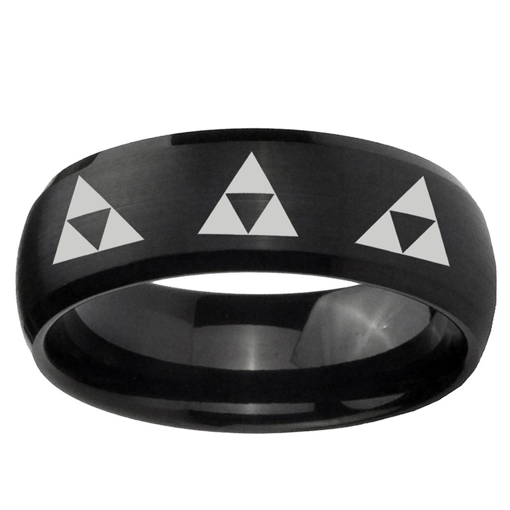 10mm Multiple Zelda Triforce Dome Brush Black Tungsten Mens Promise Ring