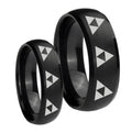 Multiple Zelda Triforce Dome Brush Black Tungsten Engagement Ring Set
