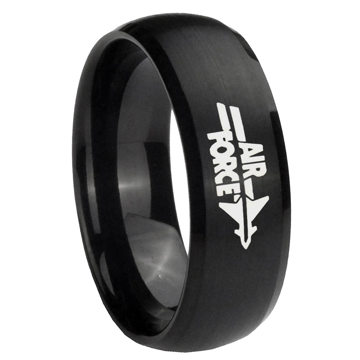 10mm Air Force Brush Black Dome Tungsten Carbide Men's Ring