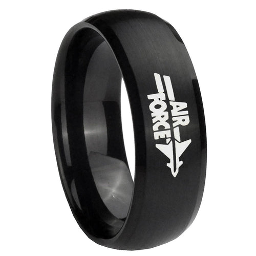 10mm Air Force Brush Black Dome Tungsten Carbide Men's Ring