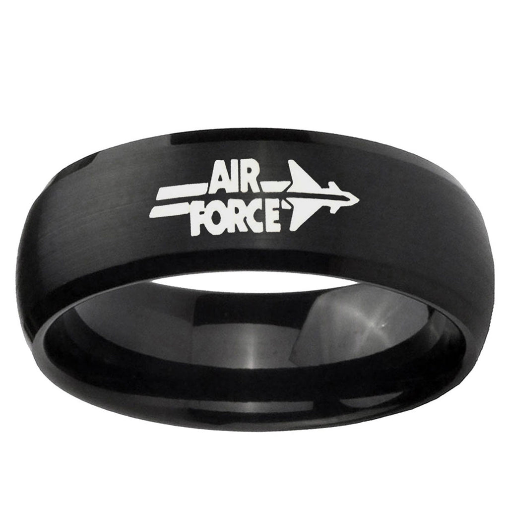10mm Air Force Brush Black Dome Tungsten Ring