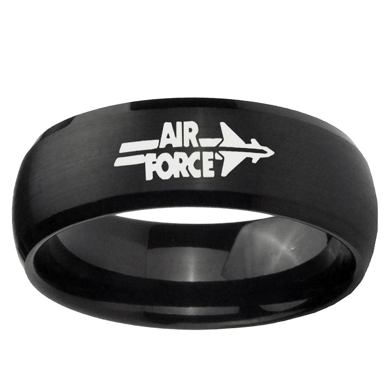 10mm Air Force Brush Black Dome Tungsten Ring