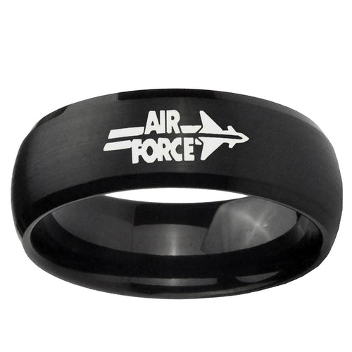 10mm Air Force Brush Black Dome Tungsten Ring