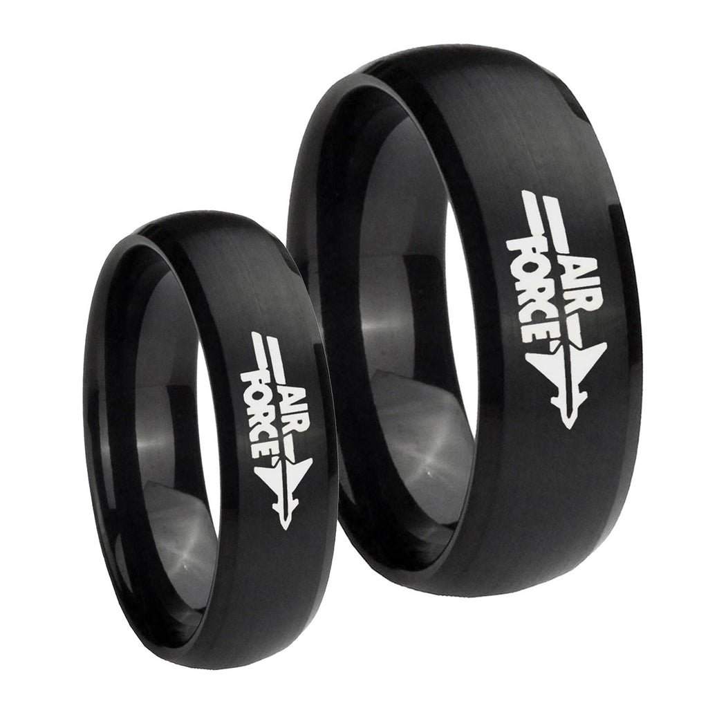 Air Force Brush Black Dome Tungsten Promise Ring Set