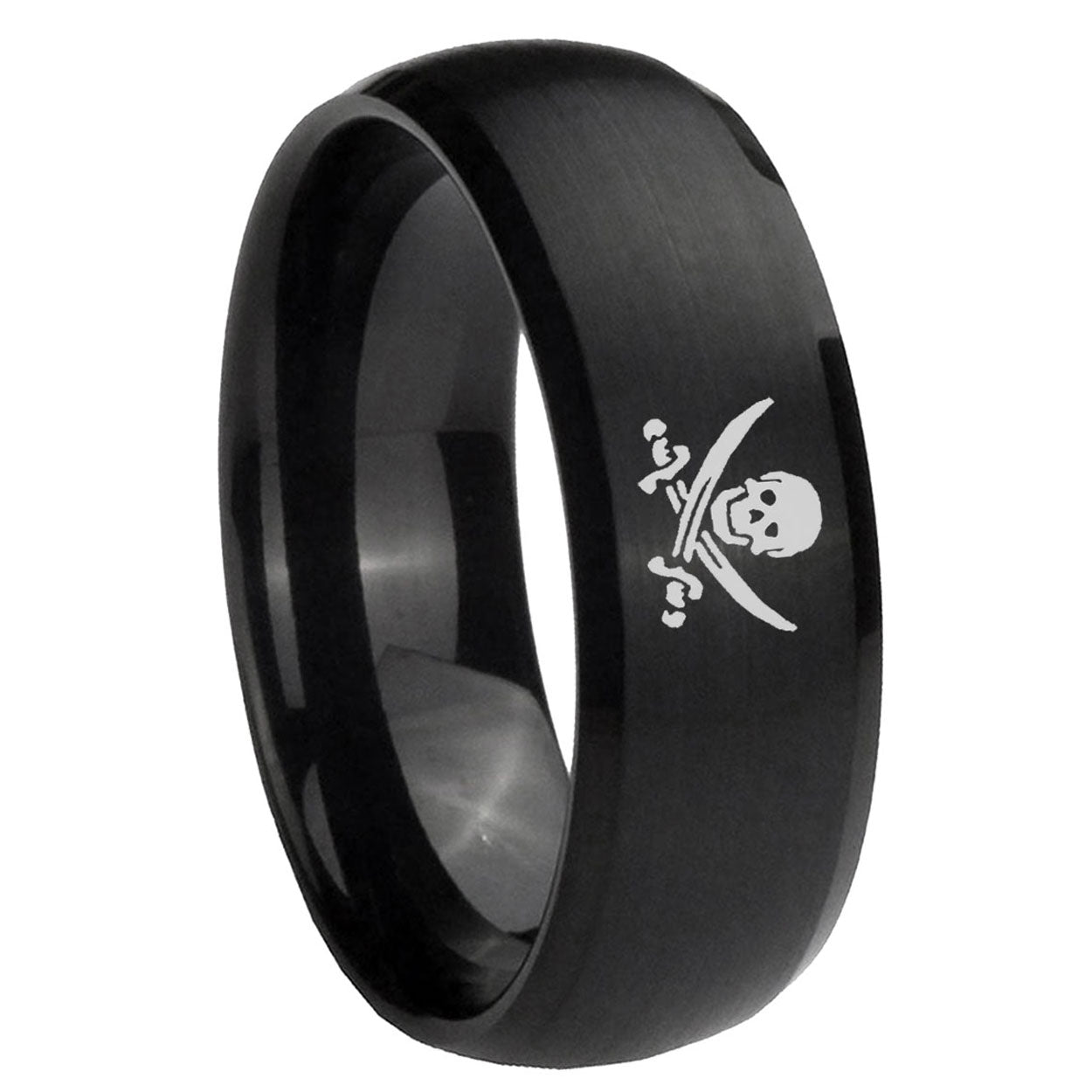 10mm Skull Pirate Dome Brush Black Tungsten Carbide Mens Anniversary Ring