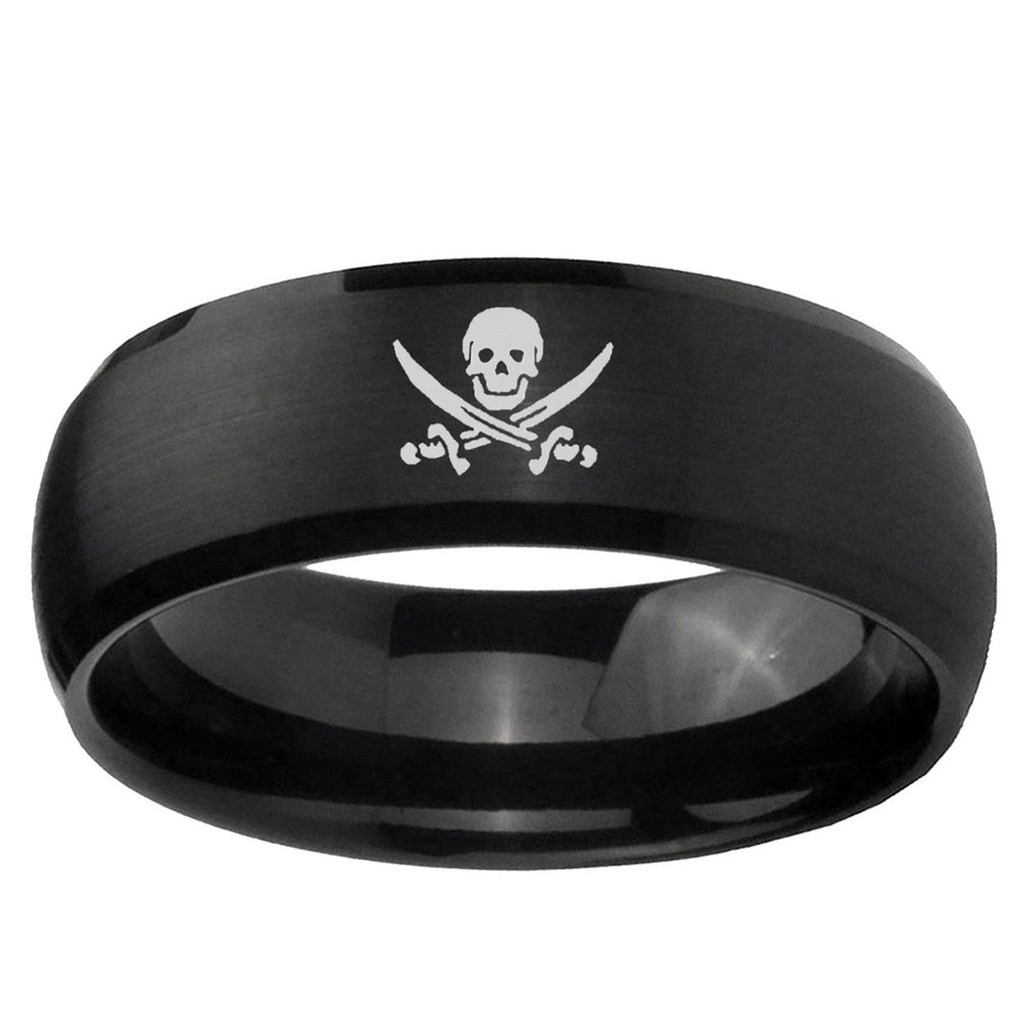 10mm Skull Pirate Dome Brush Black Tungsten Ring