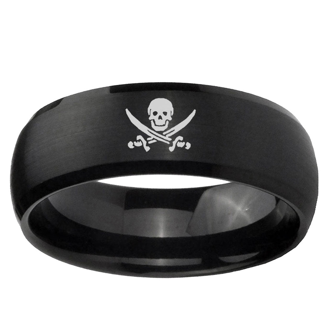 5MMSkull Pirate Dome Brush Black Tungsten Wedding Ring